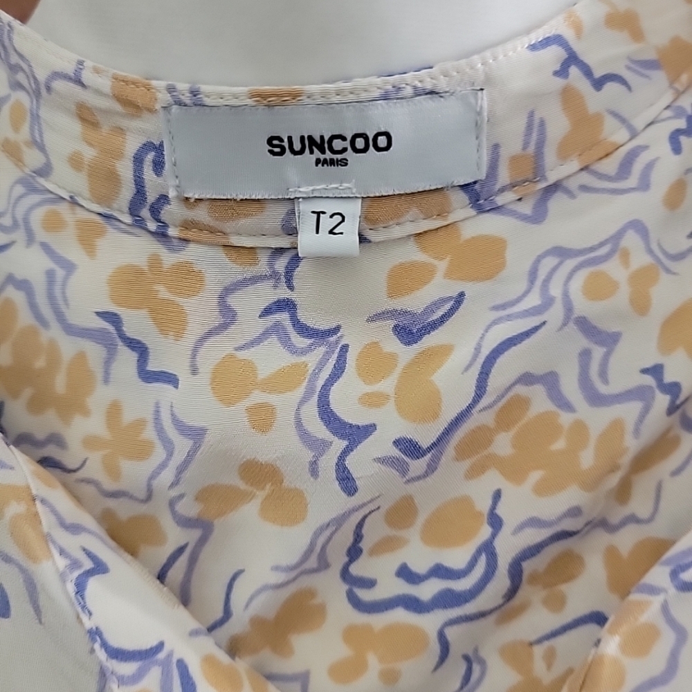 SUNCOO Paris $102 Button Up Blouse Top Size T2 US Medium Pockets Lightweight - Picture 5 of 5